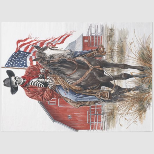 Decoupage Gothic Cowboy Skeleton Paard Patriottisc Tissuepapier (Voorkant)