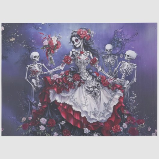Decoupage Gothic Elegant Danser Wit Rood Jurk Tissuepapier (Voorkant)