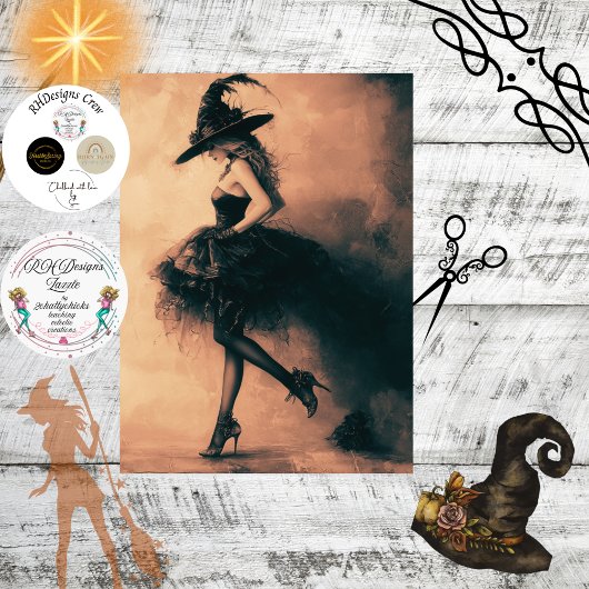 Decoupage Gothic Fantasy Witch Monochrome effecten Tissuepapier