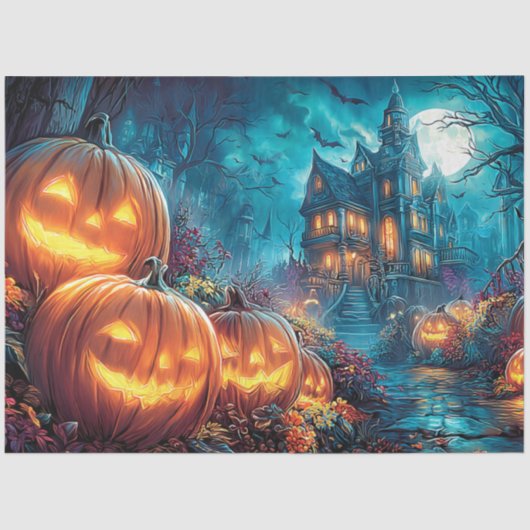 Decoupage Gothic Haunted House Jack-O-Lanterns  Tissuepapier (Voorkant)