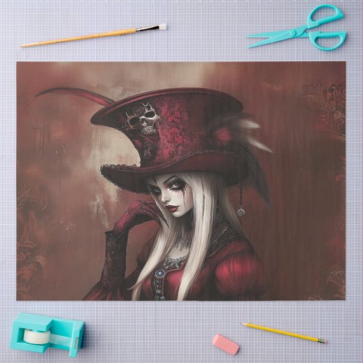 Decoupage Gothic Lady in het rood Tissuepapier (Craft)