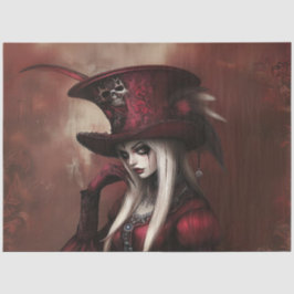 Decoupage Gothic Lady in het rood Tissuepapier