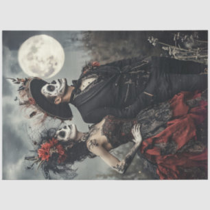Decoupage Gothic paar gekleed zwart en rood maan Tissuepapier