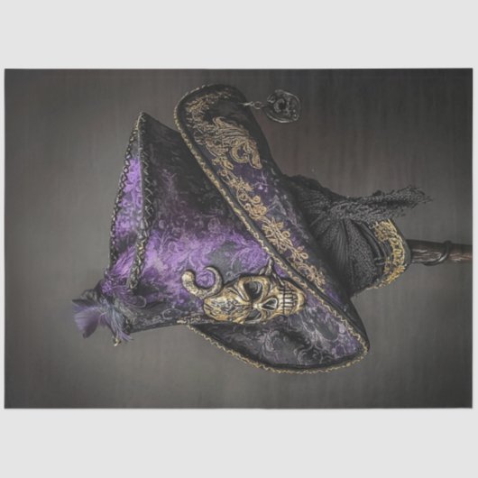 Decoupage Gothic Pirate Tricorn Paarse Pet Tissuepapier (Voorkant)
