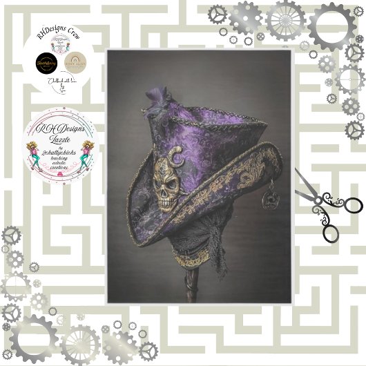 Decoupage Gothic Pirate Tricorn Paarse Pet Tissuepapier