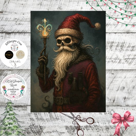 Decoupage Gothic Skeletal Santa  Tissuepapier