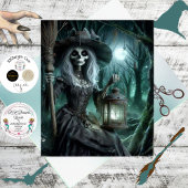 Decoupage Gothic Skeletal Witch in Forest  Tissuepapier