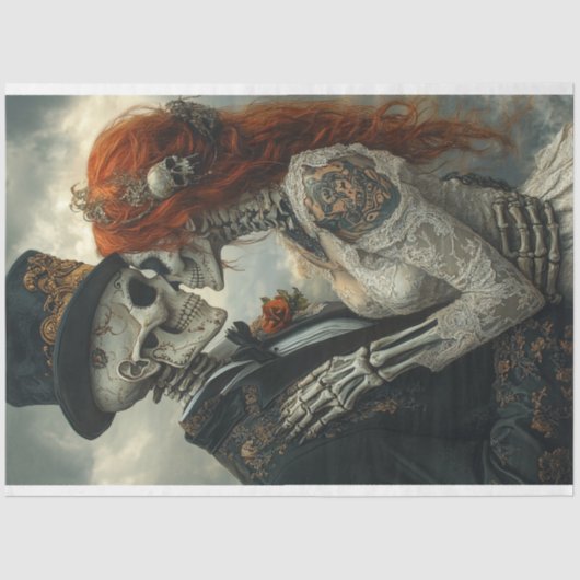 Decoupage Gothic Skeleton Couple Voorstel Tissuepapier (Voorkant)