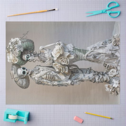 Decoupage Gothic Skeleton Paar Zilveren Kleding Tissuepapier (Craft)