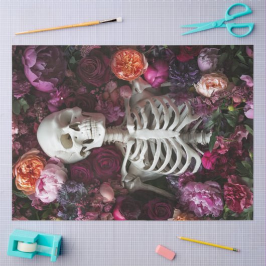 Decoupage Gothic Skeleton Peach Bloemen Tissuepapier (Craft)