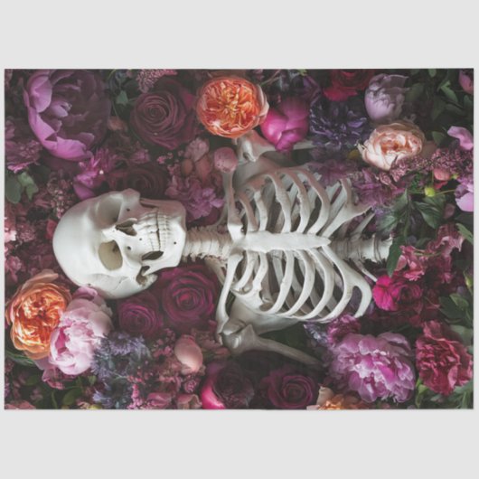 Decoupage Gothic Skeleton Peach Bloemen Tissuepapier (Voorkant)