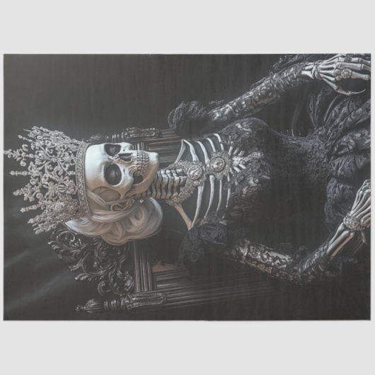 Decoupage Gothic Skeleton Queen Zwarte Stoel Tissuepapier (Voorkant)