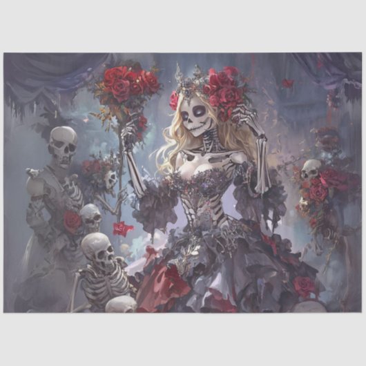 Decoupage Gothic Skelton Dancers Lila Jurk Tissuepapier (Voorkant)