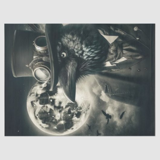 Decoupage Gothic Steampunk Raven Mystical Moon Tissuepapier (Voorkant)