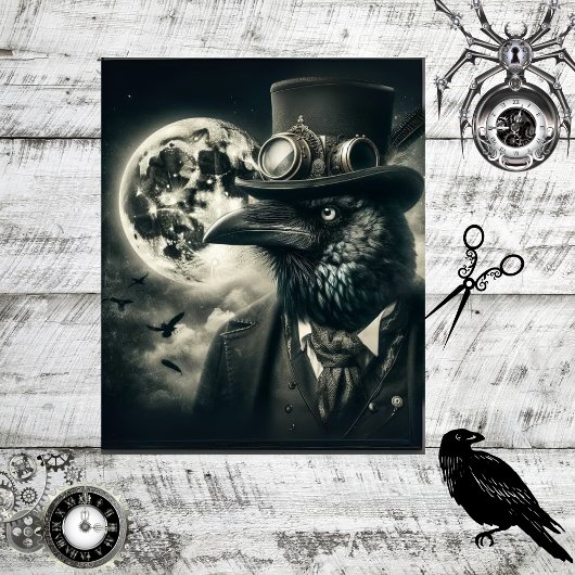 Decoupage Gothic Steampunk Raven Mystical Moon Tissuepapier