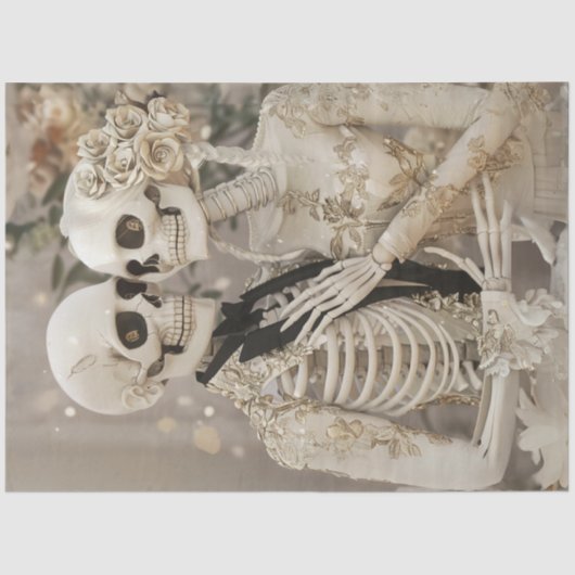 Decoupage Gothic White Glass Skeleton Paar Wed Tissuepapier (Voorkant)