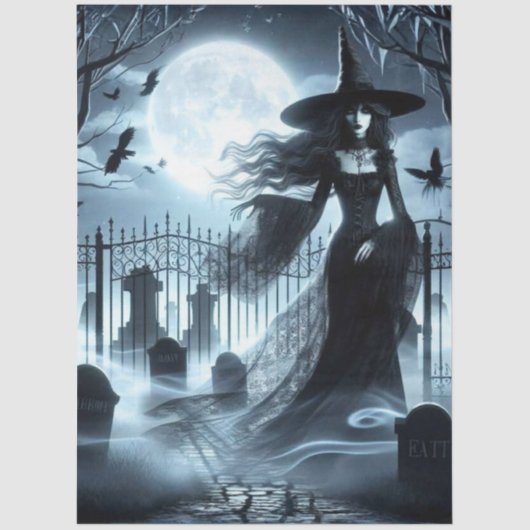 Decoupage Gothic Witch Graveyard Artwork  Tissuepapier (Voorkant)