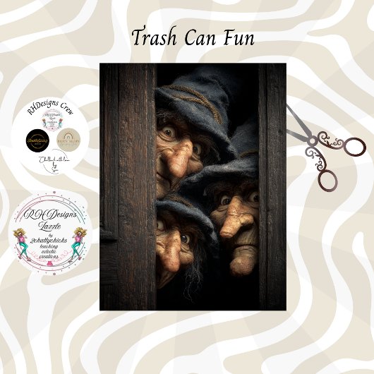 Decoupage Gothic Witches Peeking Art  Tissuepapier