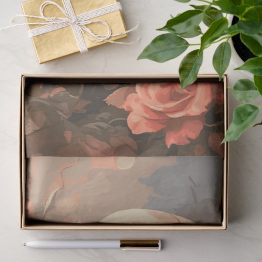 Decoupage Gotisch Skelet Omgeven Perzik Rozen Tissuepapier (Geschenk)