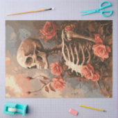 Decoupage Gotisch Skelet Omgeven Perzik Rozen Tissuepapier (Craft)