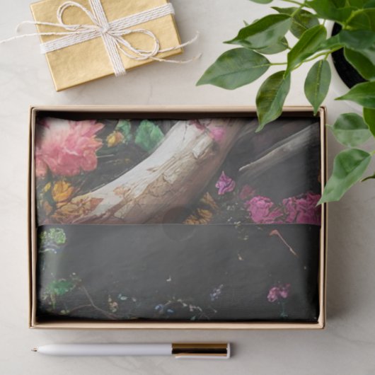 Decoupage Gotisch Skelet versierd met bloemen Tissuepapier (Geschenk)