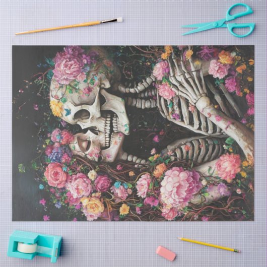 Decoupage Gotisch Skelet versierd met bloemen Tissuepapier (Craft)