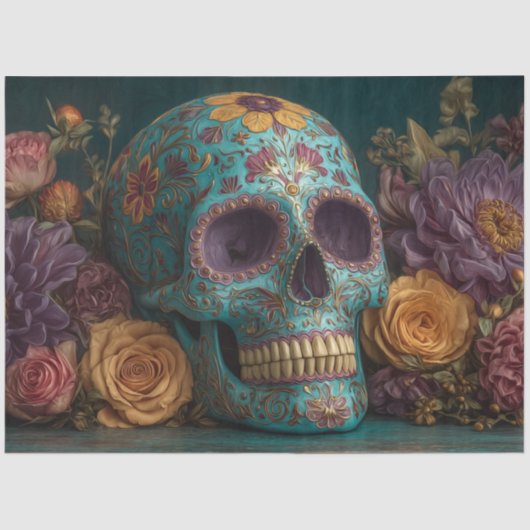 Decoupage Gotische Levendige Gekleurde Schedel & B Tissuepapier (Voorkant)