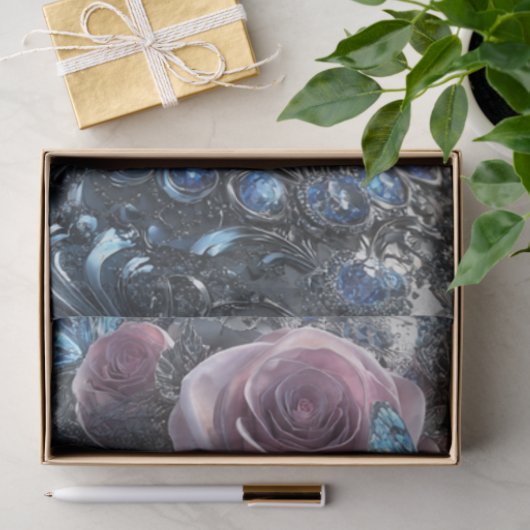 Decoupage Gotische Luxe Schedel gekroond in Bloom Tissuepapier (Geschenk)