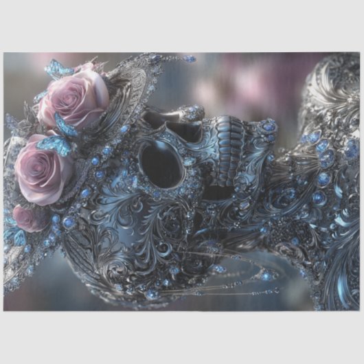 Decoupage Gotische Luxe Schedel gekroond in Bloom Tissuepapier (Voorkant)