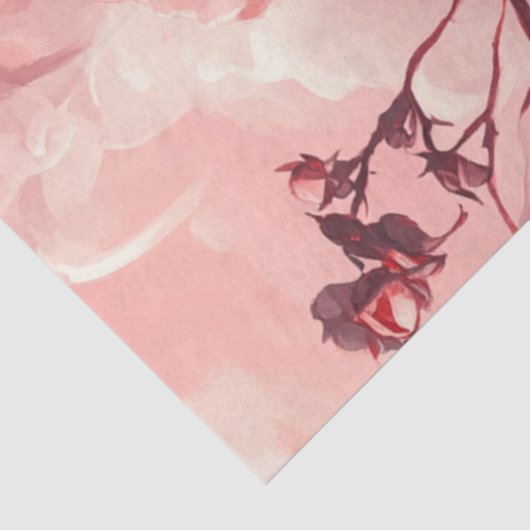 Decoupage Gotische Schedel Omgeven & Perzik Bloeme Tissuepapier (Detail)