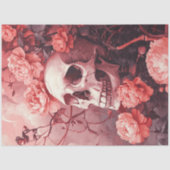 Decoupage Gotische Schedel Omgeven & Perzik Bloeme Tissuepapier (Voorkant)