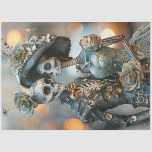 Decoupage Gotische Uitgebreide Huwelijk Blauwgroen Tissuepapier (Voorkant)