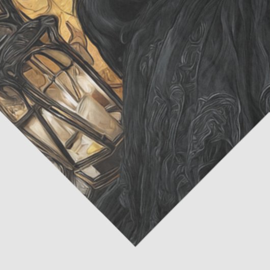 Decoupage Gotische Vrouw Herfst Print Glas in lood Tissuepapier (Detail)