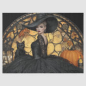 Decoupage Gotische Vrouw Herfst Print Glas in lood Tissuepapier (Voorkant)