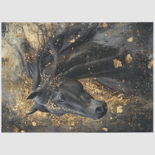 Decoupage Gouden Majesteit Zwarte Hengst Tissuepapier (Voorkant)
