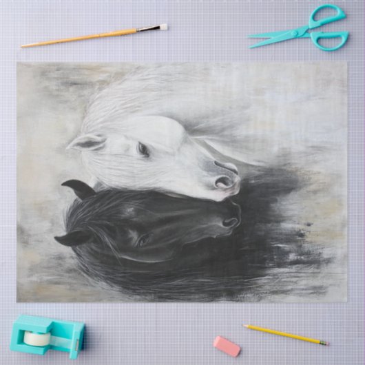 Decoupage gracieus zwart wit paard sierlijk tissuepapier (Craft)