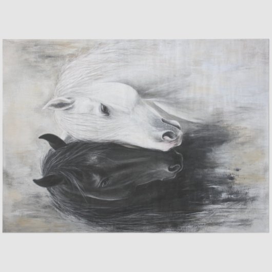 Decoupage gracieus zwart wit paard sierlijk tissuepapier (Voorkant)