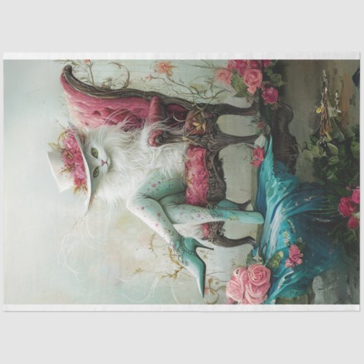 Decoupage gracieuze exotische kat in de stoel tissuepapier (Voorkant)