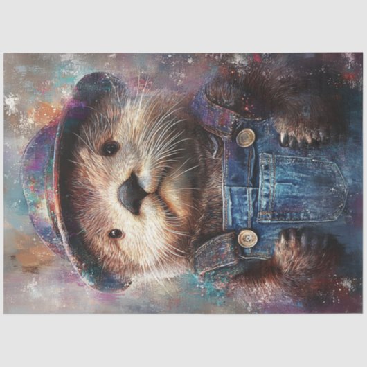 Decoupage grillig geschilderd portret Zee otter Tissuepapier (Voorkant)