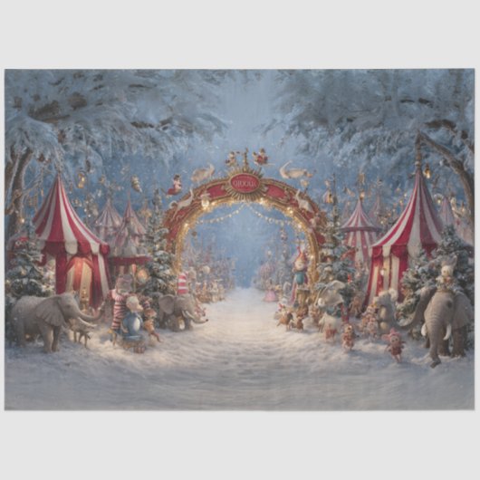 Decoupage grillig kerstcircus tissuepapier (Voorkant)