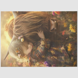 Decoupage grillig kind met Highland Koe Tissuepapier