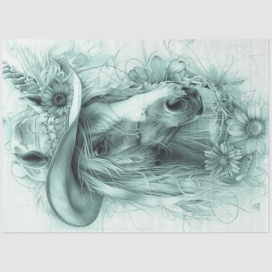 Decoupage grillig monochromatisch paardenportret tissuepapier (Voorkant)