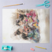 Decoupage grillige 4 Koreaanse kinderen spelen Tissuepapier (Craft)