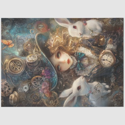 Decoupage grillige Alice Wonderland konijnen Tissuepapier (Voorkant)