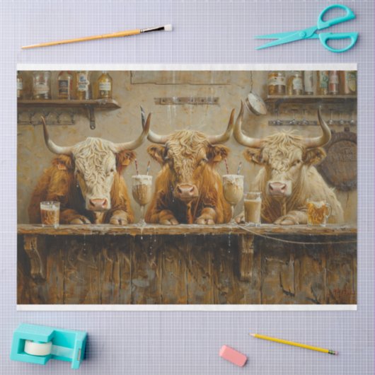 Decoupage grillige bar scene Koeien Drink Tissuepapier (Craft)