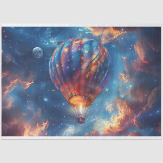 Decoupage grillige blauwe hete lucht ballon rijden tissuepapier (Voorkant)