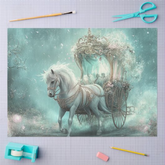 Decoupage grillige Blauwgroen Sprookjeswagen & Hor Tissuepapier (Craft)