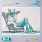 Decoupage grillige Blauwgroen witte kat in een sto Tissuepapier (Craft)