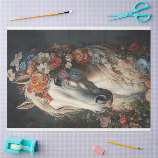 Decoupage grillige bloem versierd winnend paard tissuepapier (Craft)