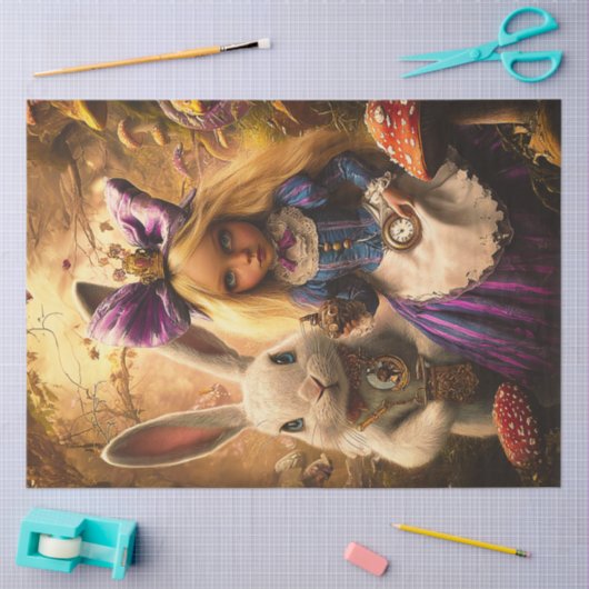 Decoupage grillige blonde meisje in Wonderland Tissuepapier (Craft)
